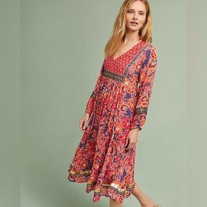 Floral Red and Blue Bohemian Dress
